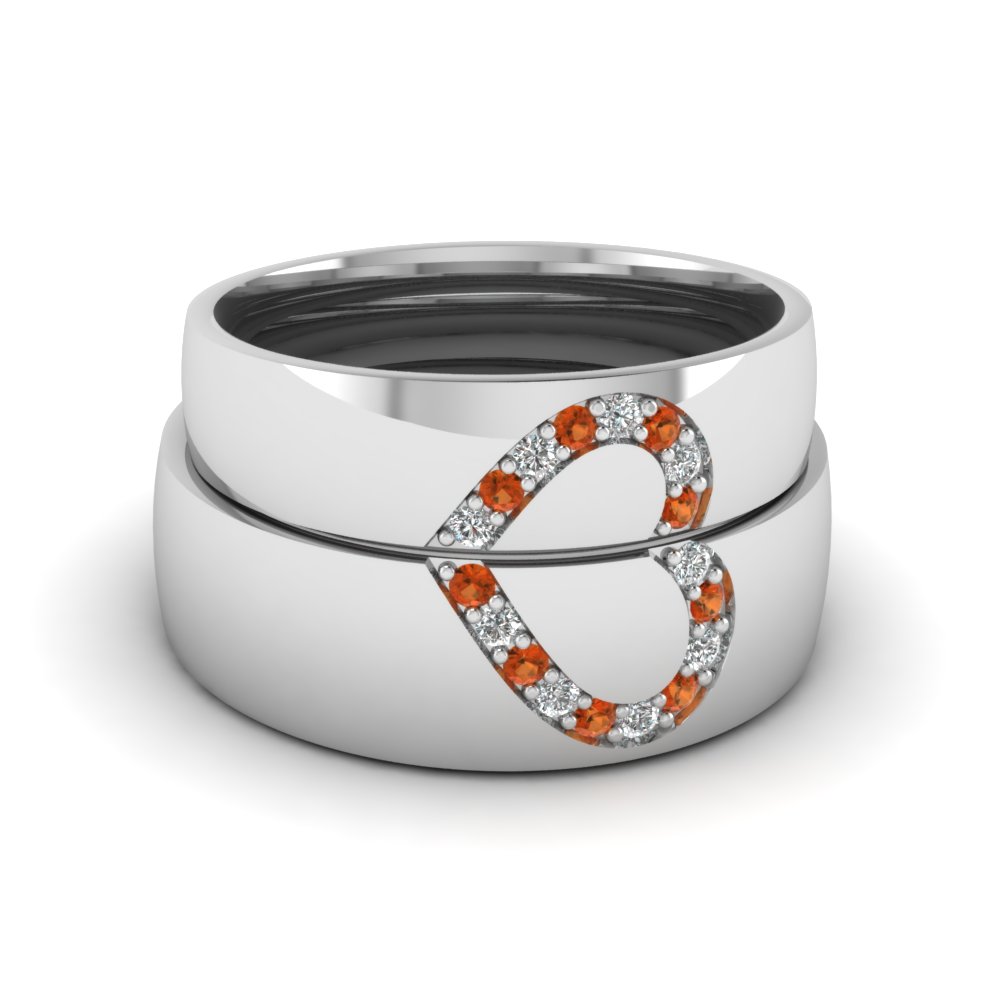 Mens 14k White Gold Plated Channel Set Round Orange Sapphire Wedding Band Anniversary Ring 925 Sterling Silver 