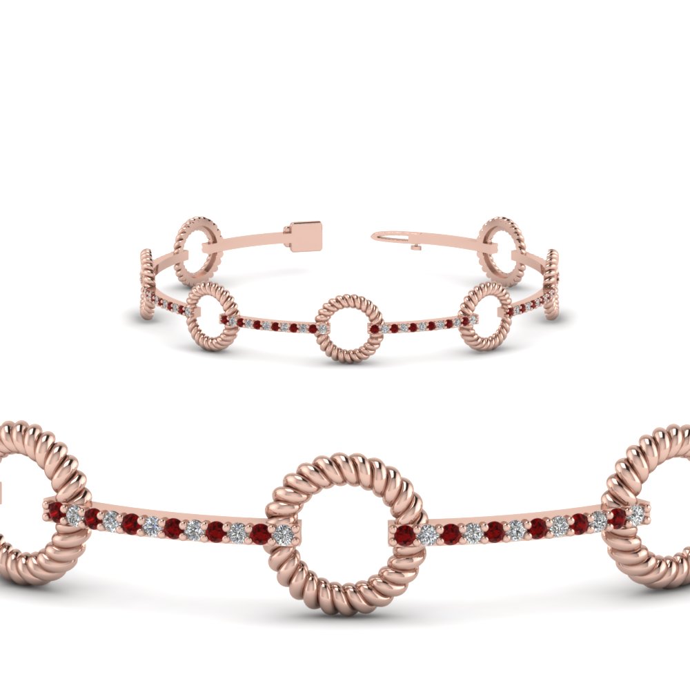 round rope design diamond bracelet with ruby in FDOBR70349GRUDRANGLE2 NL RG