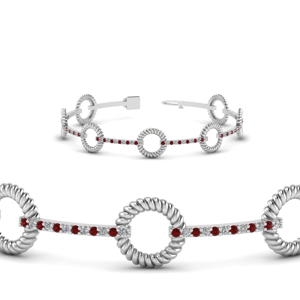 round rope design diamond bracelet with ruby in FDOBR70349GRUDRANGLE2 NL WG