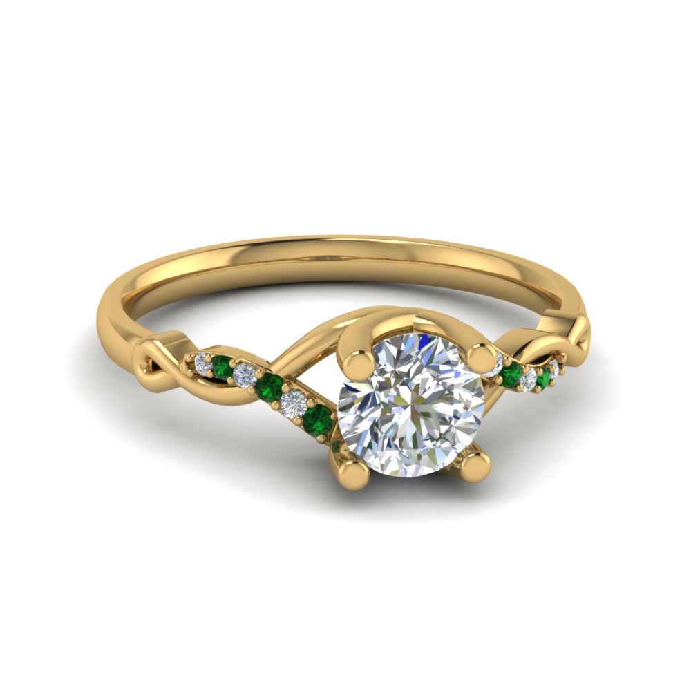 u prong twisted diamond engagement ring with emerald in 18K yellow gold FD8077RORGEMGR NL YG