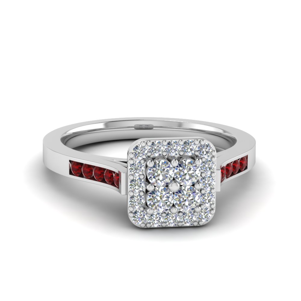 Ruby Halo Diamond Cluster Ring In 950 Platinum | Fascinating Diamonds