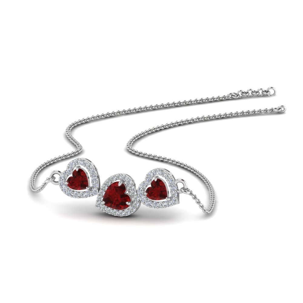 ruby heart 3 stone pendant necklace in white gold FDPD8881GRUDR NL WG