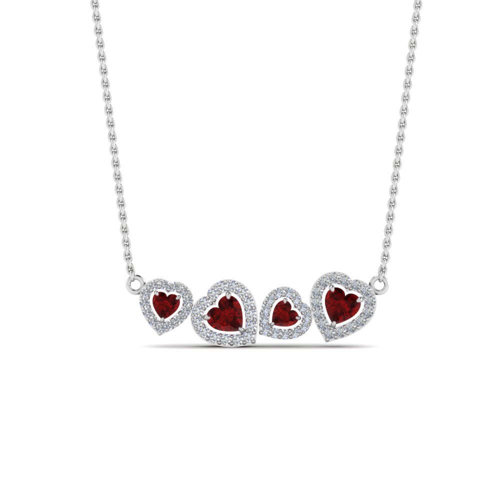 Ruby Heart Halo Diamond Necklace In 14K White Gold | Fascinating Diamonds