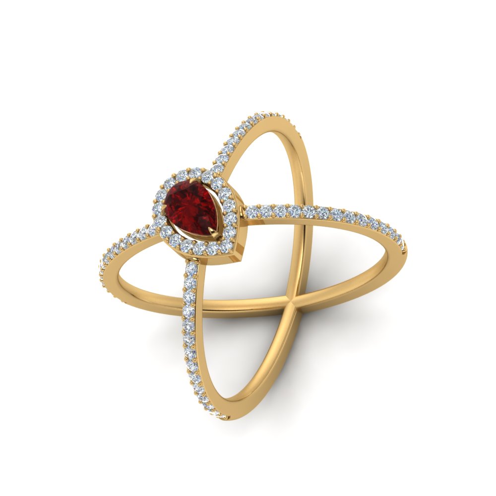 Cross Halo Gemstone Ring with 14K Yellow Gold Red Ruby