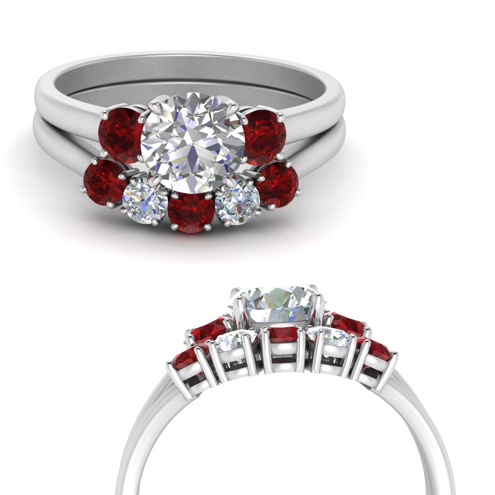 Three Stone 0.5CT Round Garnet Engagement Ring White Gold Birthstone Rings  For January