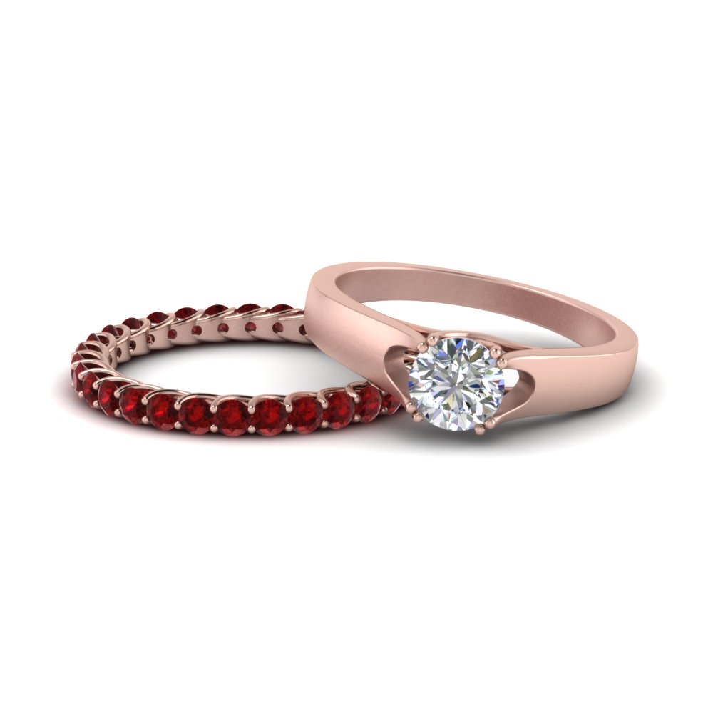 Ruby Trellis Band With Solitaire Ring
