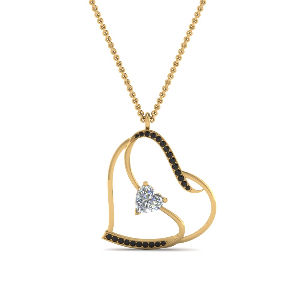 s with heart design black diamond pendant in FDPD8774GBLACKANGLE2 NL YG