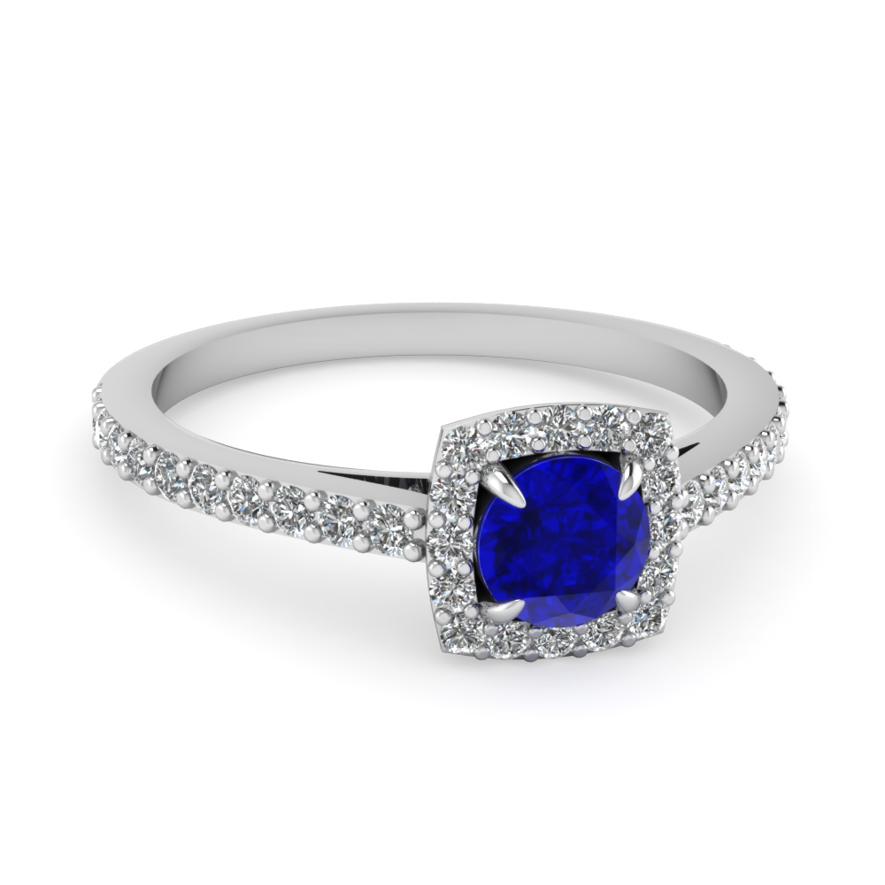 Sapphire And Square Halo Diamond Ring