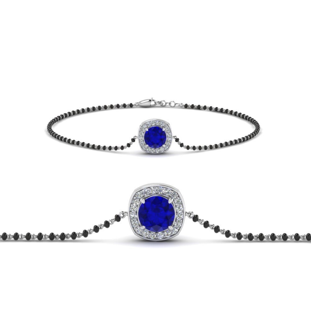 Halo Sapphire Bracelet Mangalsutra 14K White Gold