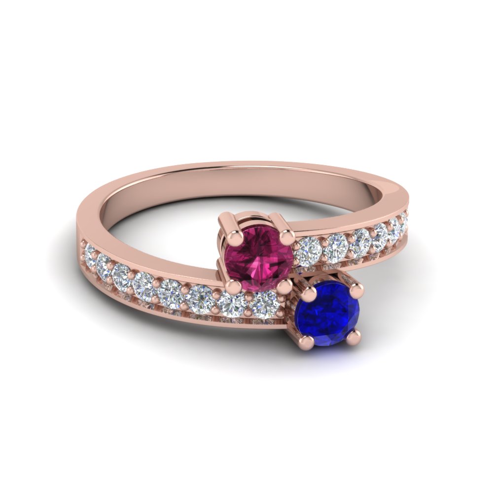14k Rose Gold Sapphire Bypass Two Stone Ring