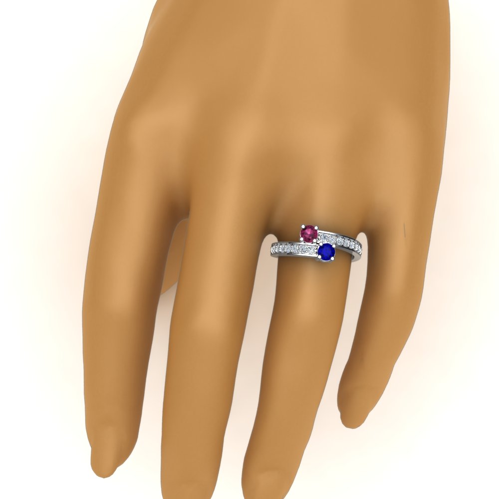 14k White Gold 2-Stone Pink and Blue Sapphire Diamond Halo Ring 14k White Gold 2-Stone Pink and Blue Sapphire Diamond Halo Ring