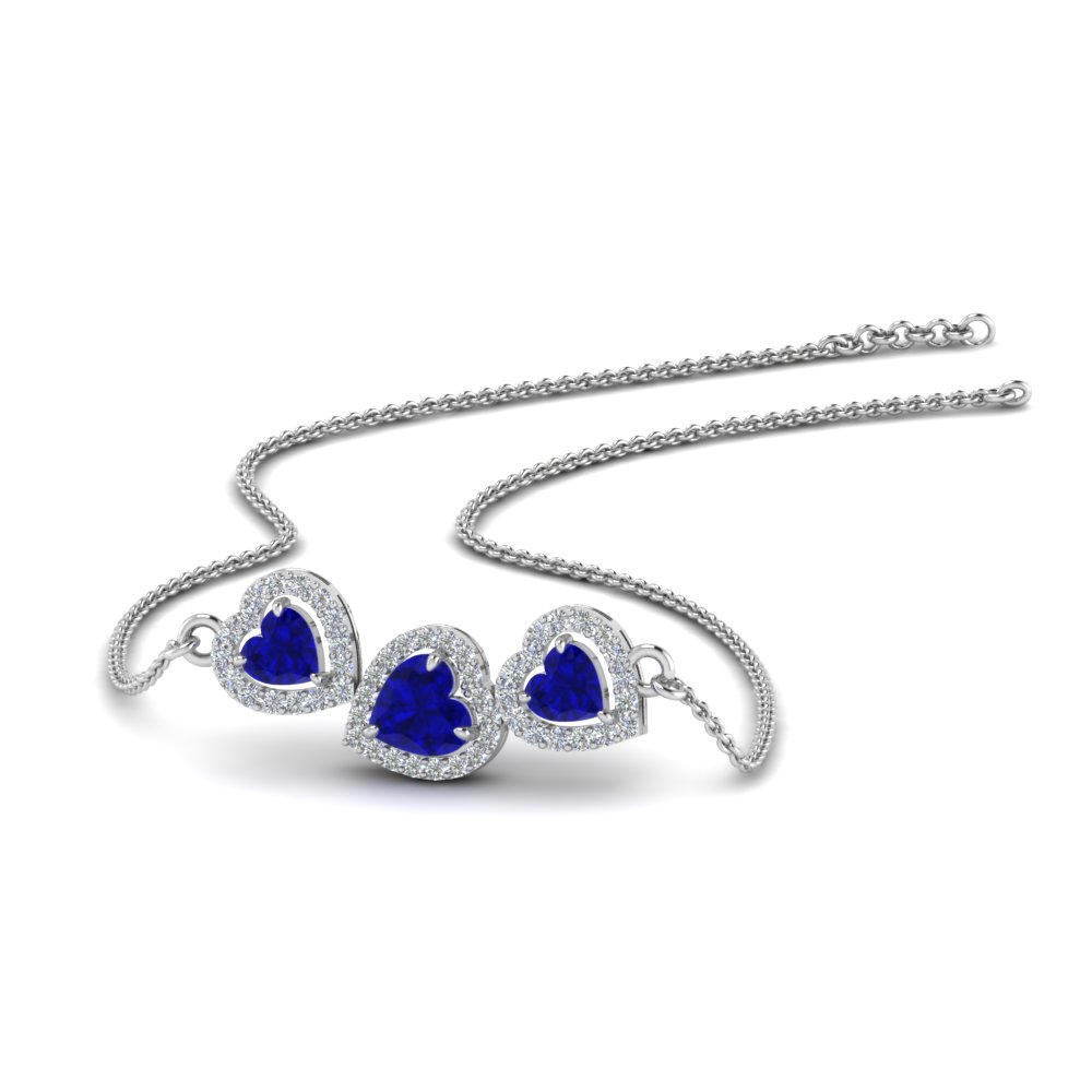 Sapphire Heart 3 Stone Pendant Necklace