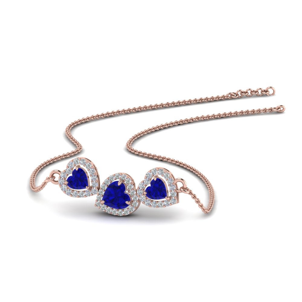 Sapphire Heart 3 Stone Pendant Necklacein Rose Gold | Fascinating Diamonds
