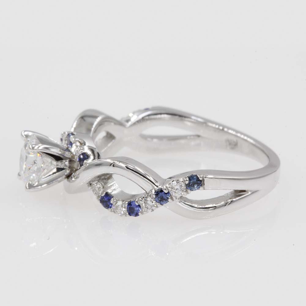 Sapphire Infinity Round Diamond Engagement Ring In 14K White Gold ...