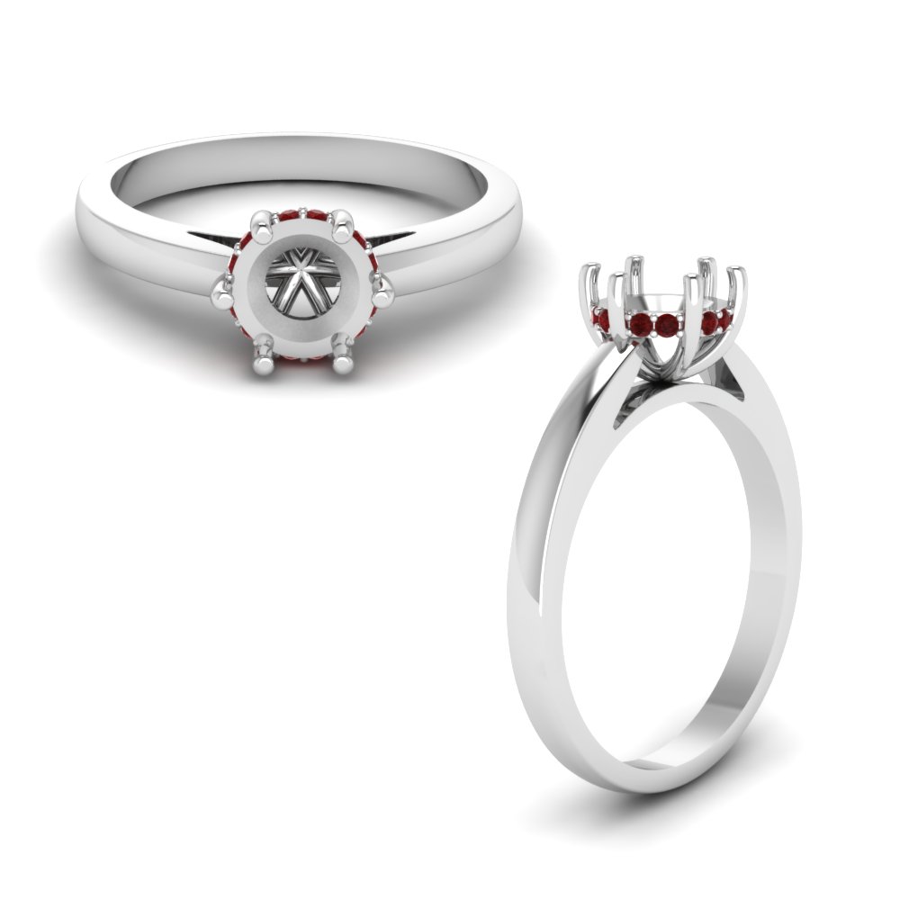 6 prong under halo semi mount diamond engagement ring with ruby in FDENR8930SMRGRUDRANGLE1 NL WG
