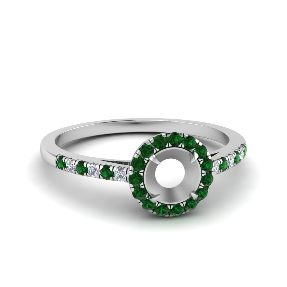 semi mount beautiful french pave halo diamond engagement ring with emerald in FD1024SMRGEMGR NL WG