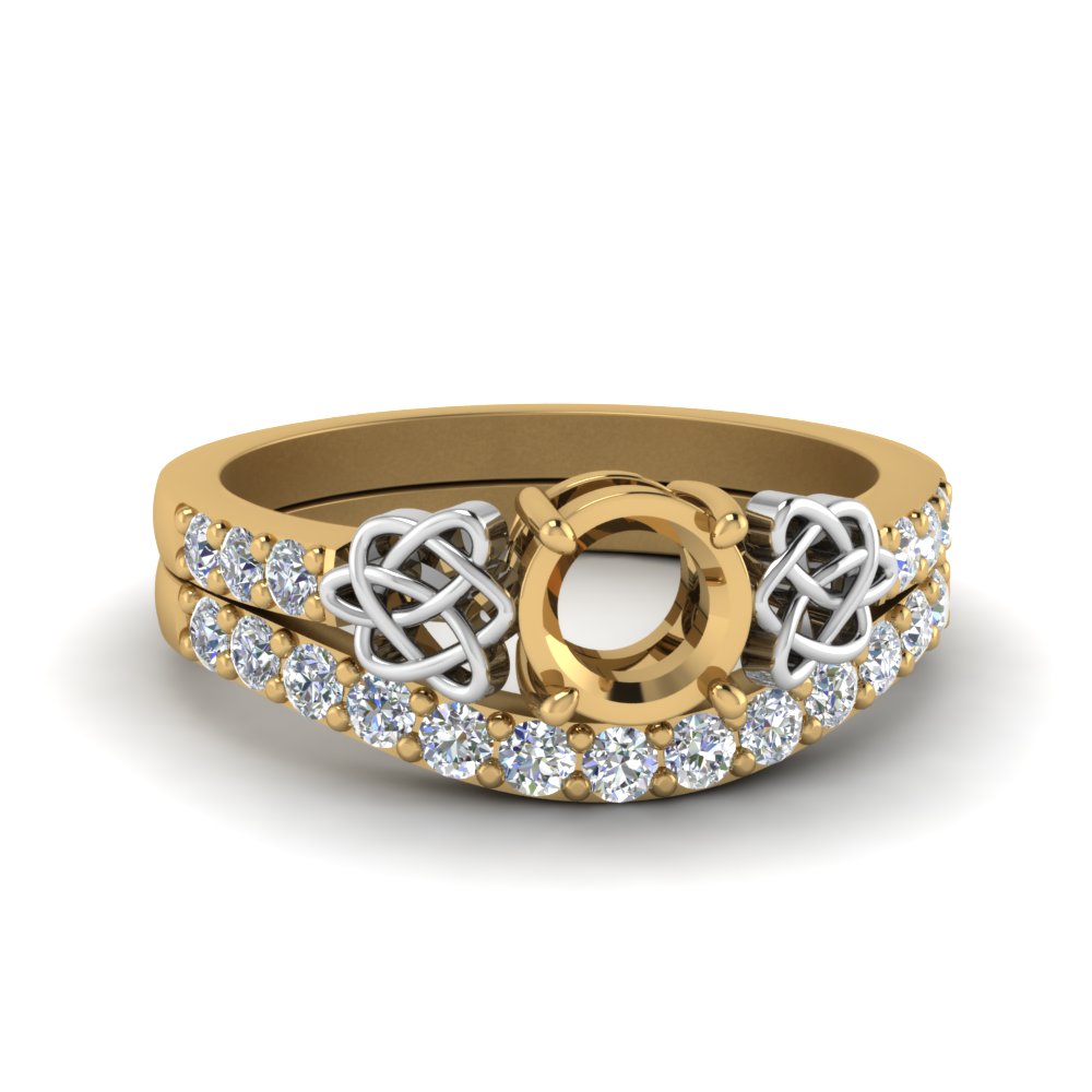 celtic semi mount diamond wedding ring set in FDENS2255B1SM NL YG