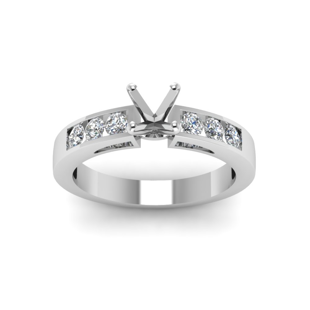 Semi Mount Channel Set Diamond Engagement Ring In 14K White Gold ...