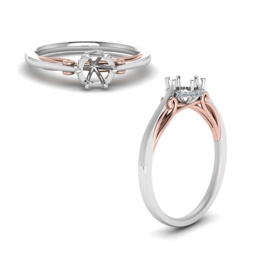 semi mount delicate 2 tone diamond engagement ring in FD123488SMRANGLE1 NL WG