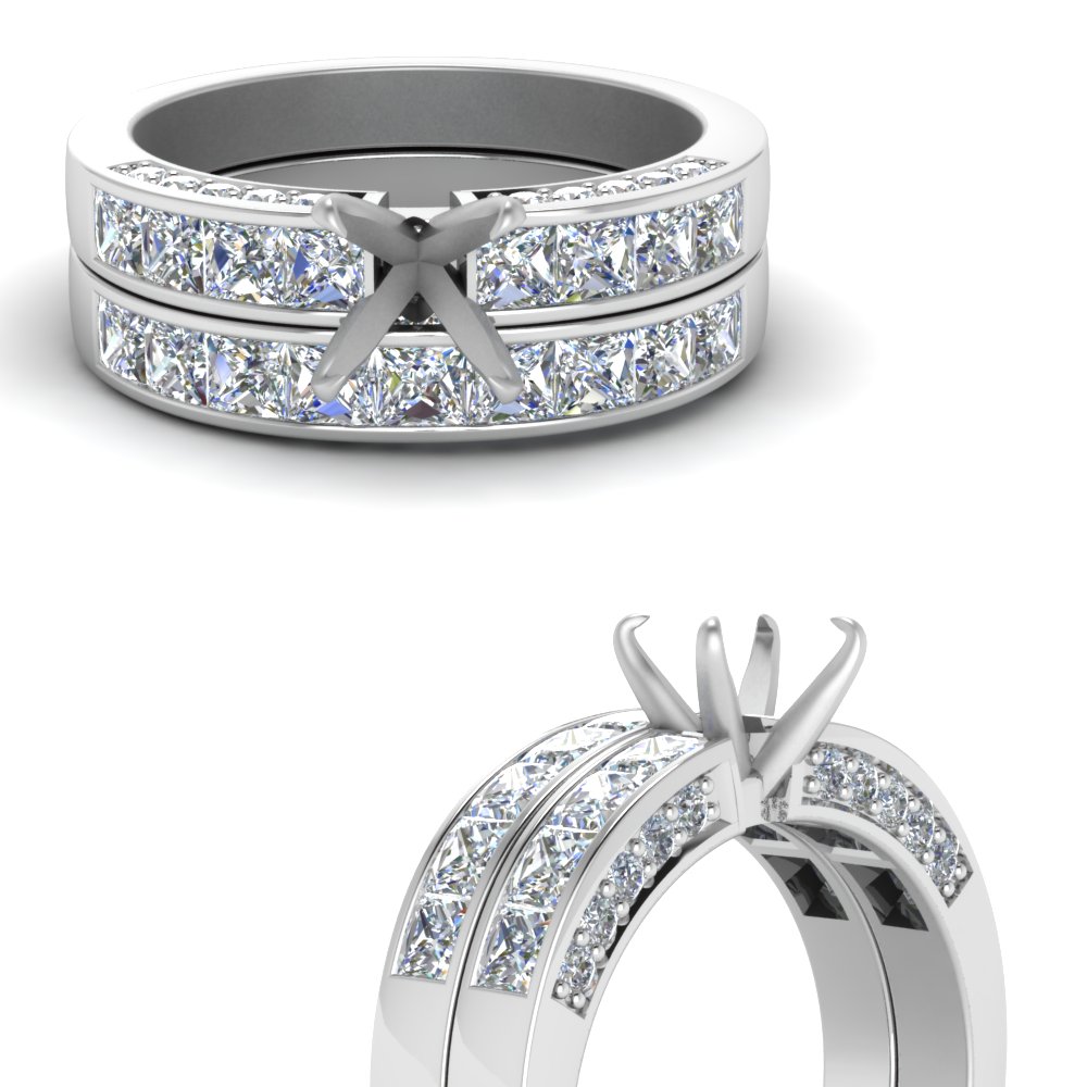 Semi Mount Diamond Channel Bridal Set In 14K White Gold | Fascinating ...