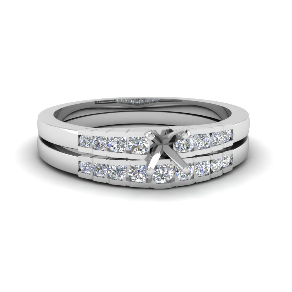 semi mount diamond graduated accent wedding set in 14K white gold FDENS3116SM NL WG