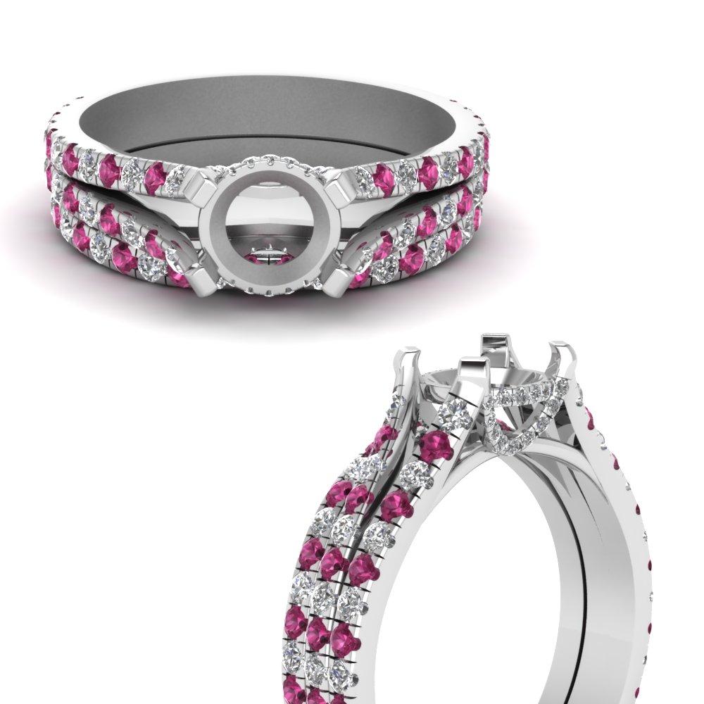 Semi Mount Pink Sapphire Ring Set