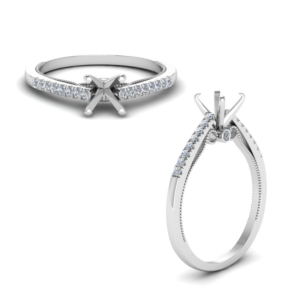 semi mount high set milgrain diamond engagement ring in FDO50845SMRANGLE1 NL WG