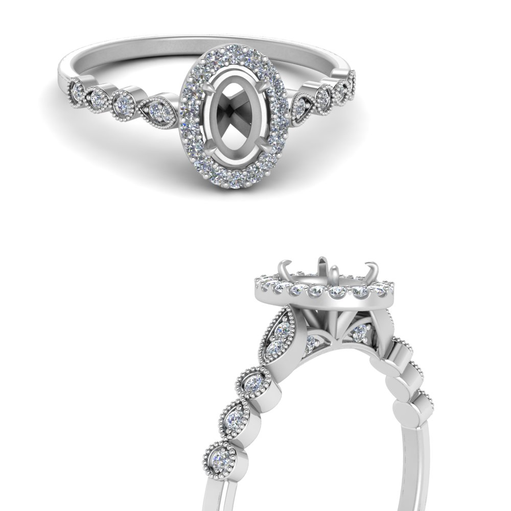 Semi Mount And Marquise Halo Engagement Ring In 14k White Gold