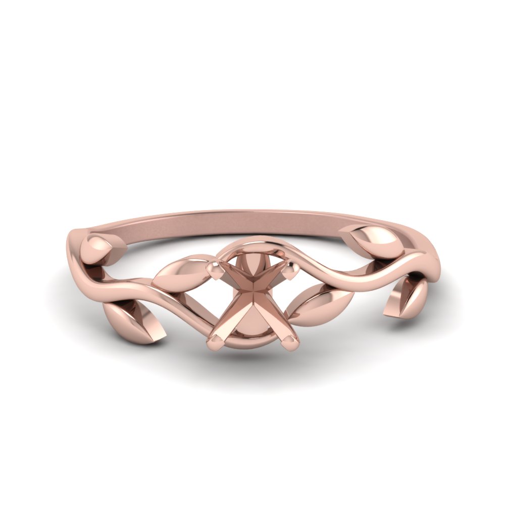 Semi Mount Nature Inspired Single Diamond Leaf Engagement Ring In 14K Rose  Gold