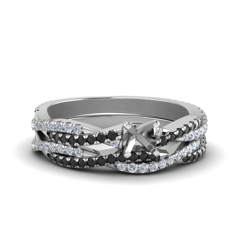 Semi Mount Simple Twisted Vine Bridal Ring Set With Black Diamond In ...