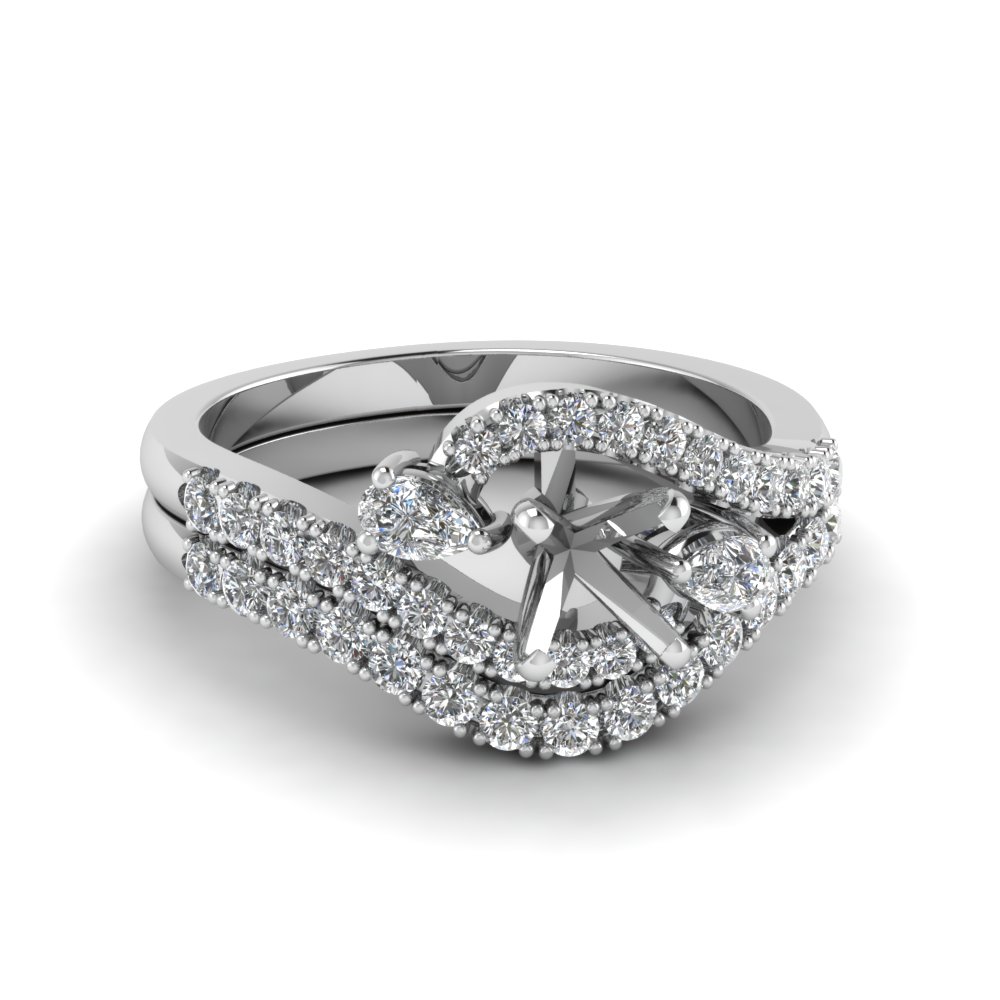 semi mount swirl halo diamond matching wedding ring sets in 14K white gold FDENS2232SM NL WG