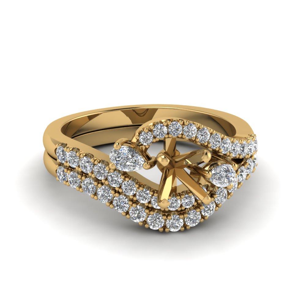Semi Mount Swirl Halo Diamond Matching Wedding Ring Sets