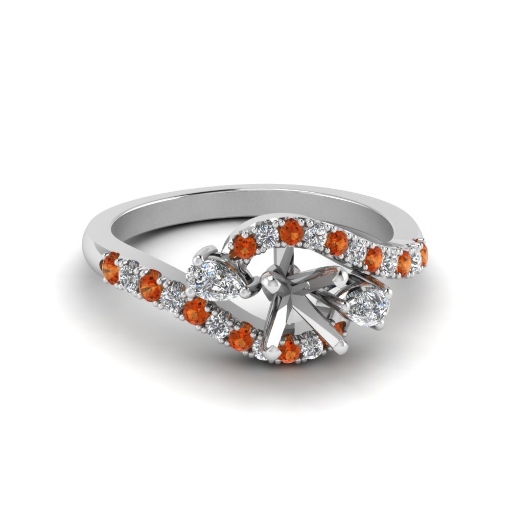 Semi Mount Swirl Halo Simple Diamond Engagement Ring With Orange ...