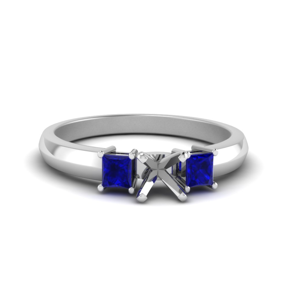 semi mount glossy basket engagement ring 3 stone with sapphire in FDENR264SMRGSABL NL WG