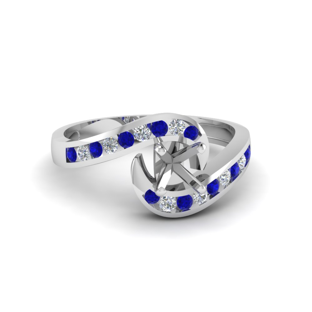 semi mount twist channel set diamond engagement ring with sapphire in 14K white gold FDENS594SMRGSABL NL WG