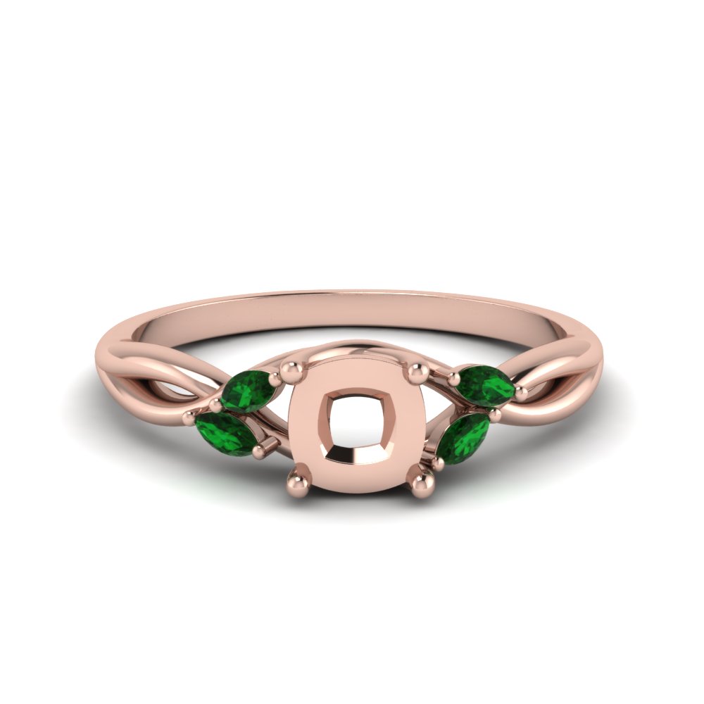 semi mount twisted petal diamond engagement ring with emerald in 14K rose gold FD8300CSMRGEMGR NL RG