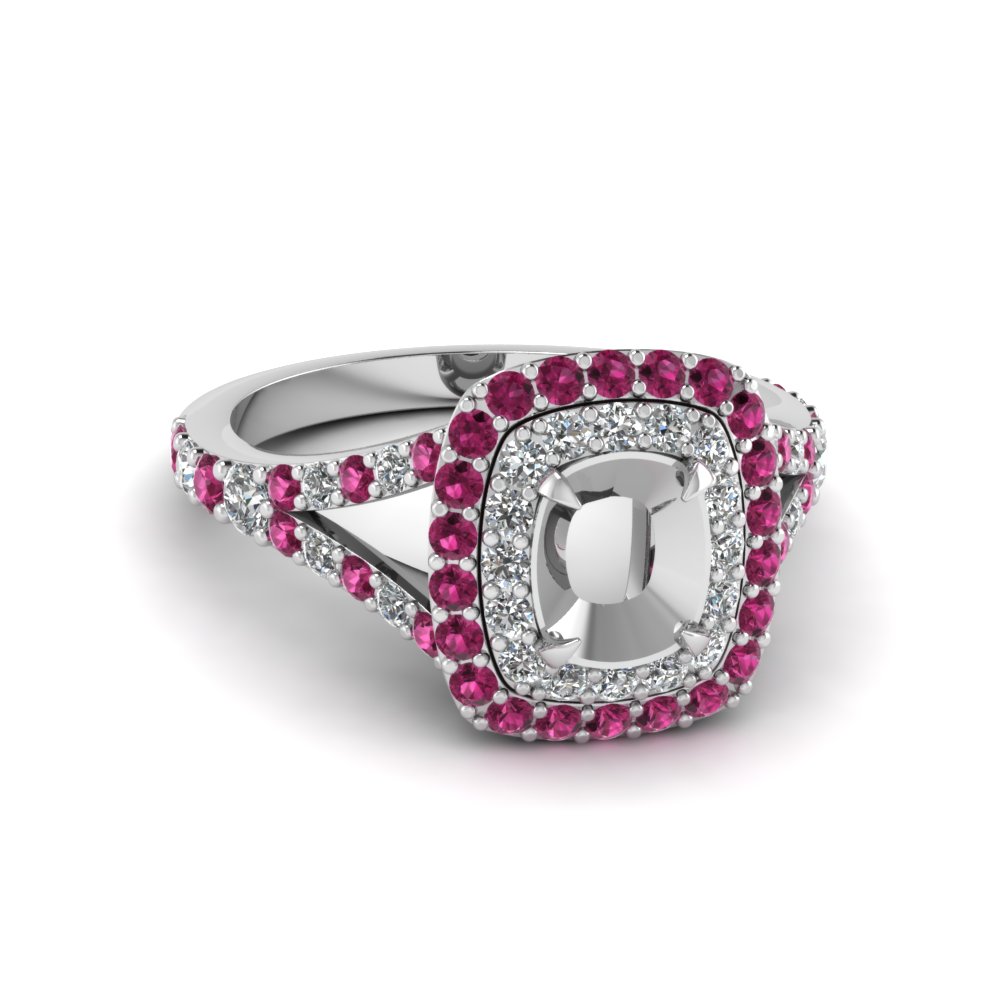Double Halo Ring With Pink Sapphire