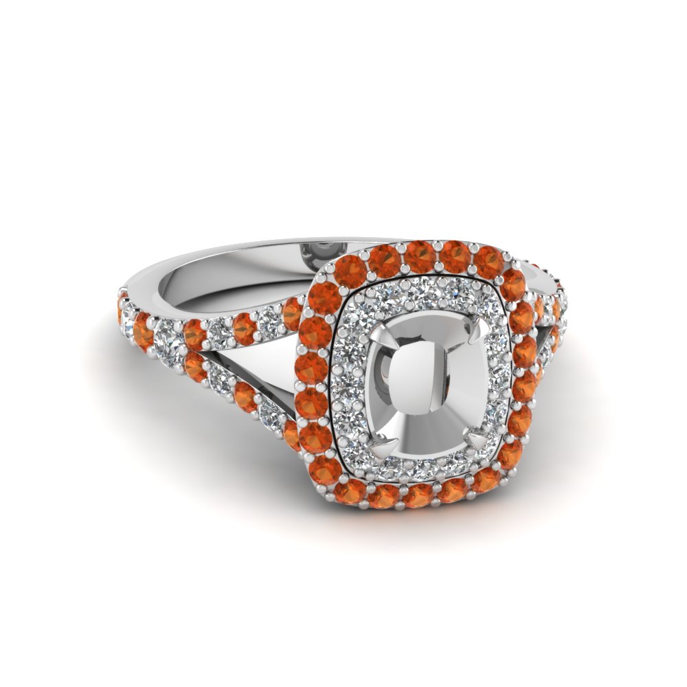 Semi Mount White diamond Double Halo Engagement Ring With Orange ...