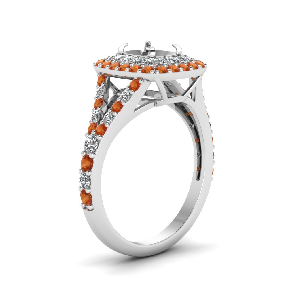 Semi Mount White diamond Double Halo Engagement Ring With Orange ...