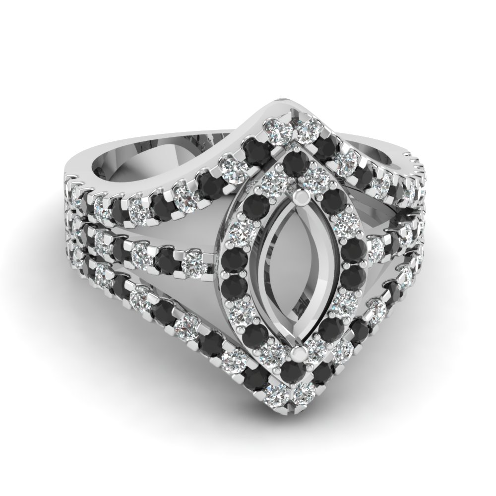 halo split shank semi mount engagement ring with black diamond in 18K white gold FDENR8427SMRGBLACK NL WG