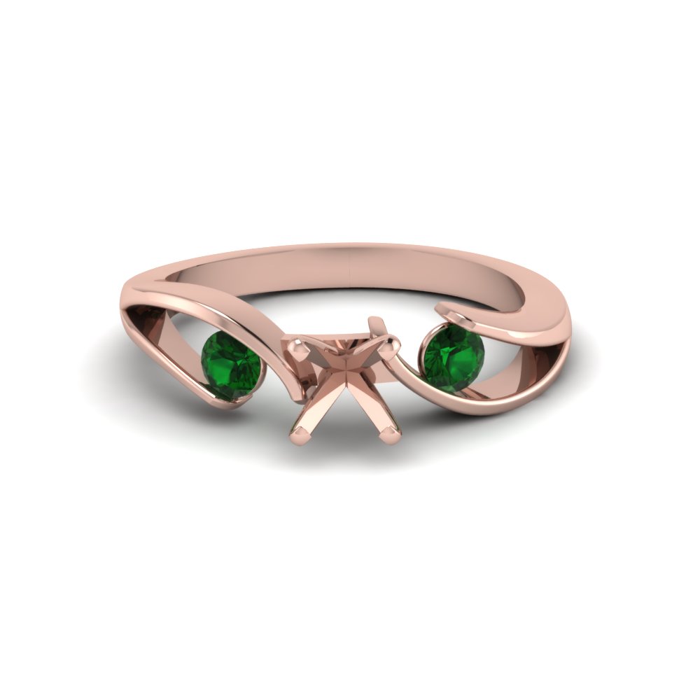 semi mount tension set 3 stone engagement ring with emerald in FDENR1140SMRGEMGRANGLE1 NL RG