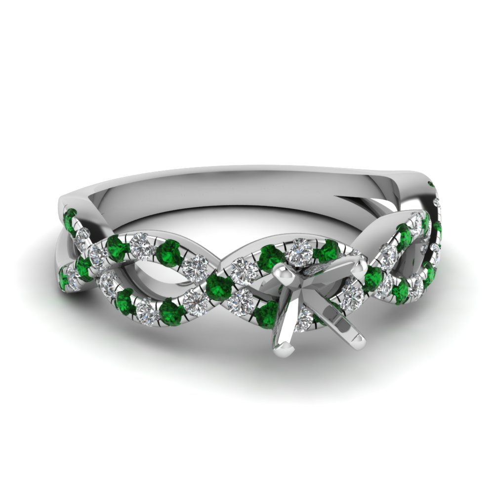 semi mount infinity diamond engagement ring with emerald in FD1121SMRGEMGR NL WG