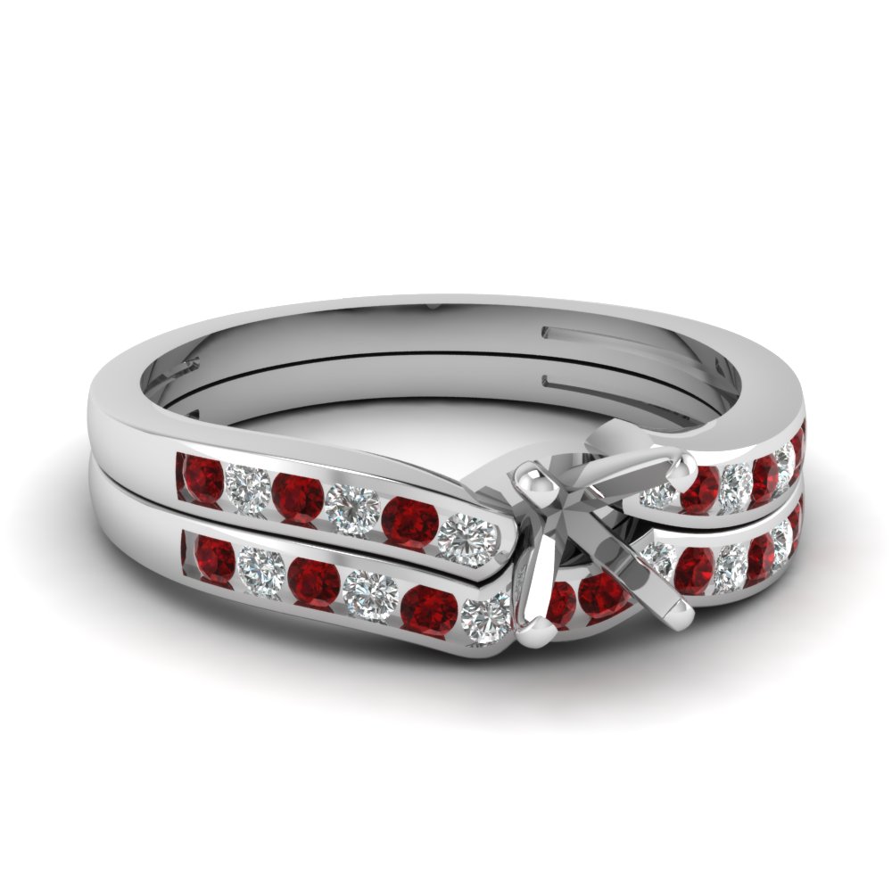 Semi Mount Wedding Ring Set With Red Ruby