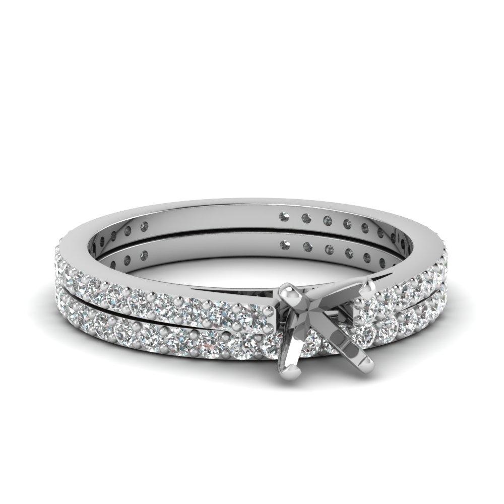 classic delicate semi mount diamond wedding set in FDENS1425SM NL WG