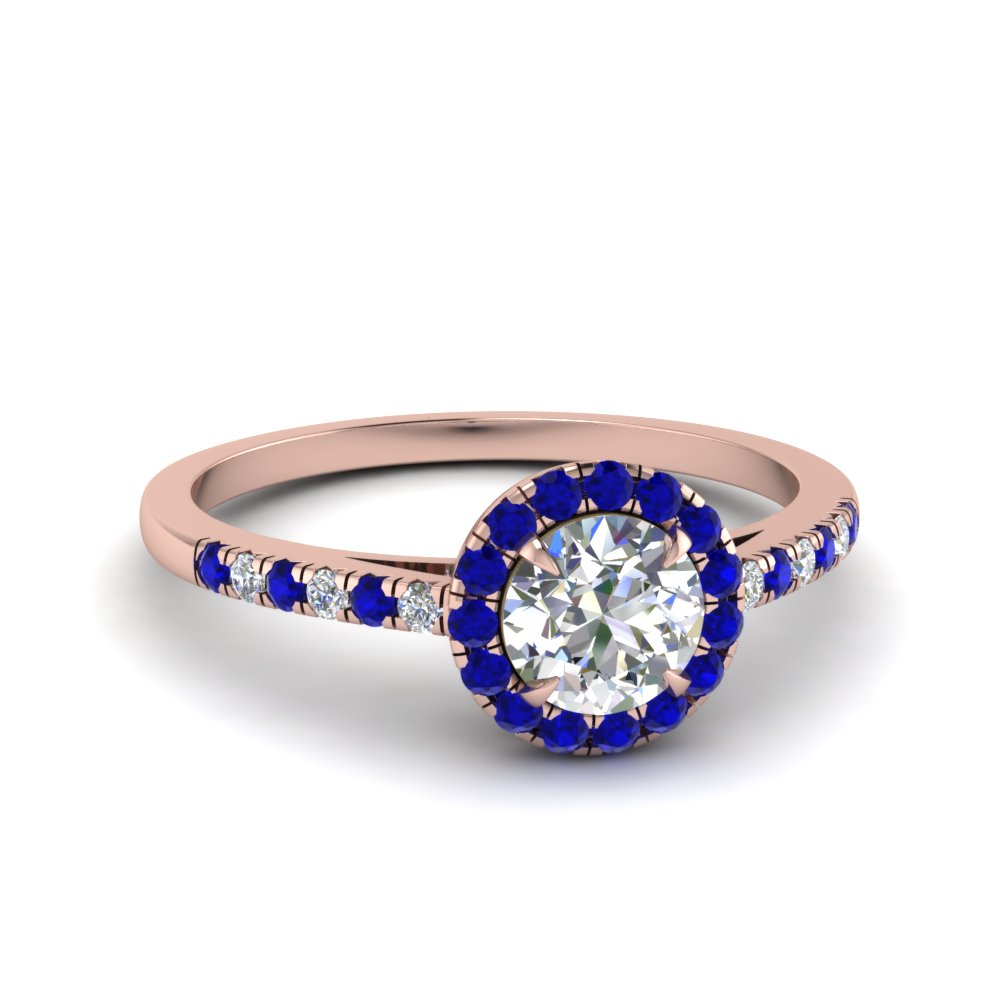 Simple Diamond Engagement Ring With Round Sapphire Halo In 14K Rose ...