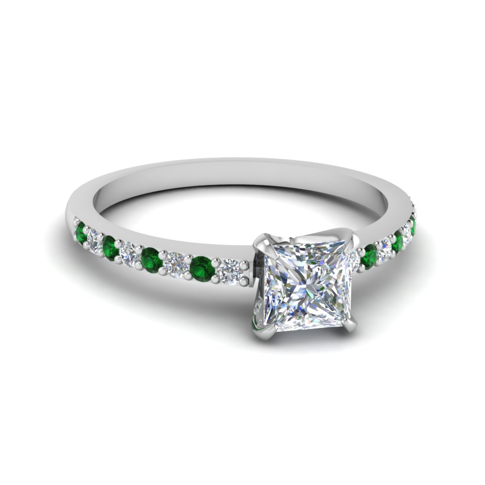 14K Dainty Princess Cut Emerald and Diamond Ring 14K Gold / 4.25