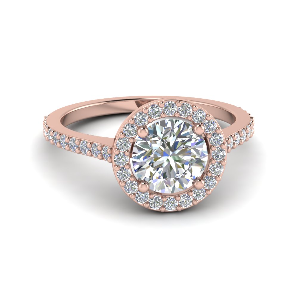 Simple Round Halo Diamond Engagement Ring In 14K Rose Gold ...