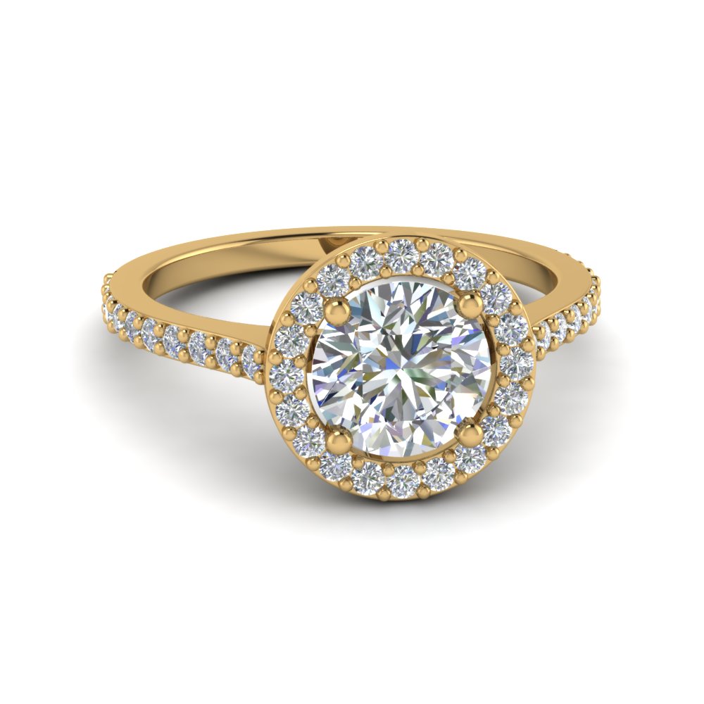 Simple Round Halo Diamond Engagement Ring In 14k Yellow Gold