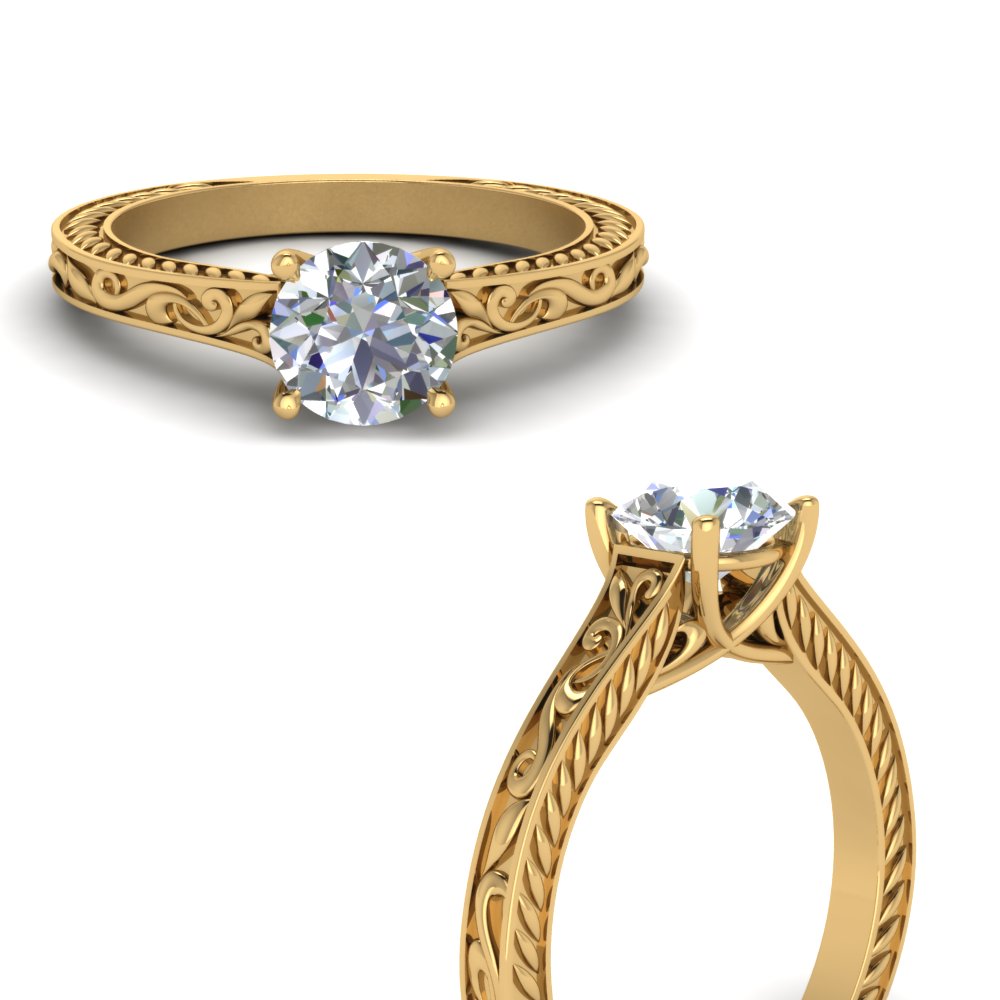 single diamond engraved shank engagement ring in FD123047RORANGLE3 NL YG.jpg