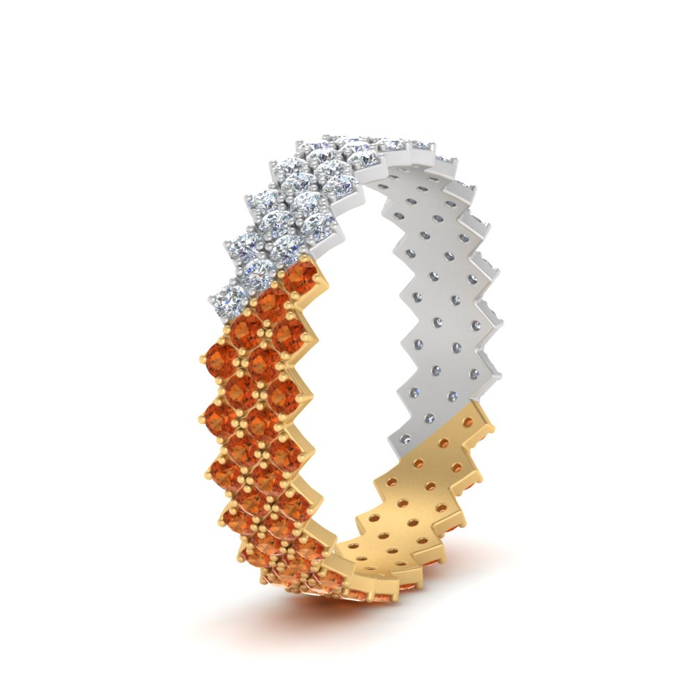 Compass Point Day Night Eternity Band with 14K Yellow Gold Orange Sapphire